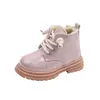 Botines para niños, botas Martin antideslizantes negras para niñas, versión coreana de invierno 2026, botas de algodón cálidas forradas de felpa para niños pequeños, de moda