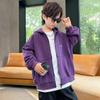 Jaqueta com Capuz de Letras para Meninos Primavera 2025 Nova Primavera Estilo Coreano Versátil Solta Casual Camisa com Zíper