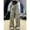 Otoño 2025 Nuevo Jeans Americano de Calle para Mujer con Estampado Pesado Rasgado de Cintura Alta Pierna Ancha Holgados