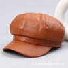 Estrellas de moda de estilo coreano de otoño e invierno con gorra octogonal de cuero de PU, boina de cuero de moda vintage británica con lengua de pato para niños