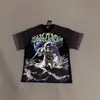Comércio Exterior Transfronteiriço Atacado Nova Marca Tendência Estilo Americano Camiseta 280g de Manga Curta para Homens e Mulheres com Strass Estampado, Caimento Solto Manga Meia