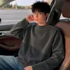 Top Versátil de Gola Alta Meia-altura Dupla Face em Fleece Quente Espesso Simples Camiseta de Manga Longa Camada Base Nova Masculina
