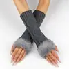 Guantes de Felpa Transfronterizos Tejidos Cálidos Estudiante Lana Medio Dedo Guantes de Mujer Otoño Invierno Estilo Corto Patrón de Diamantes Guantes de Lana