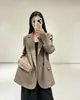 Blazer casual de designer outono novo feminino 2026, corte solto, lã fina cardada, um botão