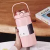 Copo térmico portátil para meninas e estudantes, copo resistente ao gelo, grande capacidade, copo de água fofo com canudo, garrafa de água portátil, chaleira térmica