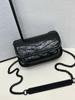 Bolso de Hombro Único Fresco y Sencillo Bolso Sobaco de Cuero Genuino Bordado Plateado Bolso de Mano de Gran Capacidad Casual Pequeño