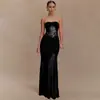Transfronterizo Europeo y Americano 2025 Verano Nuevo Top Tubo Sin Mangas Falda Larga Sexy Chica Caliente Vestido Delgado con Pliegues y Corte para Mujer
