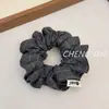 Elástico de Cabelo Listrado de Sarja com Bolinhas Intestino Grande Retrô Simples Versátil Para o Dia a Dia Não Aperta o Cabelo Acessório de Cabelo com Temperamento Suave Meninas