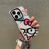 Funda de Teléfono Hello Kitty de Cara Grande para Apple 18 Pro Max, Funda Transparente con Contraste de Color de Gatito Cartoon con Bordes Negros