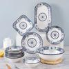 Vajilla de Porcelana Azul y Blanca China, Tazones y Platos de Cerámica, Platos de Color Bajo Vidriado, Tazones y Platos de Cerámica, Juego Completo de Tazones para Comer, Platos de Fruta, Platos para Pescado