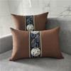 Sofá de lino grueso estilo chino nuevo de madera maciza, almohada lumbar, funda de almohada estilo chino clásico, cojín de cabecera extraíble y lavable