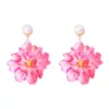 Pendientes Colgantes de Flores Exageradas Vibrantes Exquisitos Estilo Hada Fresco Elegante Pendientes de Botón de Perlas Sintéticas Temperamento Suave Para Mujer