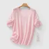 Camiseta premium de seda de morera hipoalergénica para mujer, temporada Primavera/Verano 2026, suéter fino de manga corta con cuello en V, top de lana adelgazante para mujer de manga corta