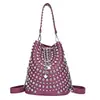 Bolso de mano con cadena estilo punk moderno de calle para mujer, otoño 2025, nuevo, personalidad, textura, remaches, bandolera