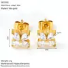 Pendientes de Acero Inoxidable con Forma de Lazo Incrustados con Circonita, Estilo Europeo y Americano, Pendientes Elegantes de Acero de Titanio con Flor al por Mayor