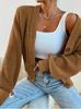 Suéter de mujer de comercio exterior transfronterizo europeo y americano, cárdigan de cuello en V, suéter de punto de color sólido de otoño e invierno, chaqueta de punto informal que combina con todo