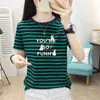 Camiseta de rayas de manga corta para mujer, corte regular, ropa holgada de talla grande para mujer, top para ocultar el abdomen para mujeres de talla grande, ropa de verano adelgazante