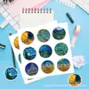 Hk083-T Adesivos Redondos Decorativos de Pintura Artística, Adesivos Selantes Autoadesivos para Envelopes de Cartão de Cumprimentos, Adesivos Noite Estrelada