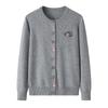Suéter de Punto de Lana Redondo de 14 Pinos Bordado de Gato Decorativo Cardigan Top para Mujer Cachemir Suave y Ceroso Casual Simple
