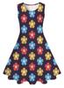 Vestido Casual de Verão com Estampa Completa de Girassol Floresta Menina Europeu e Americano Impressão Digital 3D Sem Mangas para Meninas