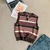 Suéter sin mangas de bloques de color a rayas retro americano para mujer, top exterior de cuello redondo para capas, estilo universitario de primavera y otoño