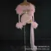 Vestido Mini Plisado Sexy de Malla Fiesta de Cumpleaños DJ Cantante Femenina Bar Fiesta Actuación Disfraz Conjunto de Tres Piezas