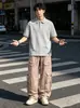 Calça Cargo Longa Masculina de Verão Nova, com Múltiplos Bolsos, Design 3D, Perna Larga, Masculina, Rígida e Fluida, Calça Casual Solta, Feminina