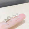 Pendientes de Aro con Lazo de Plata S925 para Mujer Estilo Japonés-Coreano Seiko Súper Brillantes Completamente Diamantados Super Inmortales Temperamento Corazón de Chica Joyería para Orejas