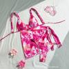 Conjunto de 3 Peças Estampado em Degradê com Top de Amarração Ajustável, Véu Protetor Solar e Conjunto de Maiô Biquíni Sexy