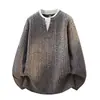 2026 Nuevo Jersey de Punto Cruzado Otoño/Invierno para Hombre Cuello Redondo Falso Dos Piezas Moda Talla Grande Casual Camisa Base