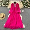 Estilo Francês Indústria Pesada Manga de Lã Cravejada de Diamantes Vestido Plissado de Alta Qualidade Feminino Alça Solta Cintura Elegante Vestido Longo