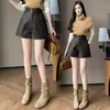 Shorts de cuero para mujer 2026 otoño e invierno nuevo estilo casual de cintura alta de pierna ancha tipo bootcut pantalones de cuero para ropa exterior en color café
