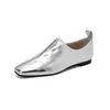 Sapatos Rasos de Costura de Pele de Ovelha Sapatos Pequenos de Couro Femininos Outono Novo Cor Sólida Retro Bico Quadrado Baixo Profundo Tendência Feminina Sapatos de Camada Única