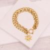 [Ice Meng] Pulsera Gruesa Apilada de Tres Capas Hip-Hop Colgante de Timón Ancla Pulsera Versátil Joyería de Acero de Titanio para Mujer B619