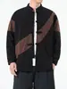Camisa Jacket Casual Talla Grande Primavera y Otoño Estilo Chino Pana Traje Tang Camisa Manga Larga Hombre Botón de Rana Patchwork Bloques de Color