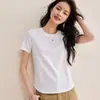 Camiseta Branca de Algodão e Seda com Manga Curta para Mulheres, Novo Estilo Verão 2026, Corte Slim, Versátil, Blusa de Manga Meia-Manga com Ombro Normal, Camiseta de Camada Interna