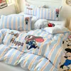 Juego de ropa de cama de cuatro piezas Judy Mickey de algodón puro cepillado, ropa de cama de dibujos animados 100% algodón, juego de tres piezas para niños, funda de edredón y sábana de cama engrosadas