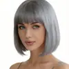 Peruca Menina Miki Divertida Fofa Franja Lateral Redutora de Idade Rosto Redondo Bob Cabelo Curto Liso Cosplay Bidimensional