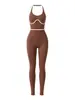 Macacão de yoga estilo europeu e americano com gola halter para mulheres, novo macacão fitness sem costura, roupas esportivas para fitness ao ar livre