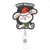 Navidad animal de dibujos animados brillo acrílico portatarjeta retráctil colgante decoración creativa navideña insignia hebilla retráctil
