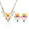 Conjunto Transfronteiriço de Joias Novas Tendência Estilo Europeu e Americano Zircônia Borboleta Colorida Colar Brincos Franja Elegante Corrente de Clavícula