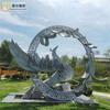 Escultura de luna de acero inoxidable, anillo grande, escultura de boceto de paisaje al aire libre, lugar escénico, área turística, adornos de decoración