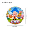Suministros de Fiesta de Cumpleaños para Niños Amazon Transfronterizo Tema de Payaso Plim Dibujos Animados Platos de Papel, Vasos de Papel, Banderines, Cuchillos, Tenedores y Cucharas