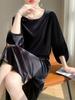 Camiseta de manga corta de terciopelo con cuello redondo para mujer, nueva, holgada, combinable, cómoda, de media manga, de seda agradable para la piel, para primavera y verano