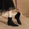 Botines de Tobillo de Gamuza con Punta Aguda Estilo Retro Francés para Mujer 2026 Otoño/Invierno Nuevos con Cremallera Trasera Tacón Grueso Elásticos Estilizadores Botas de Moda