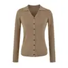 Suéter de punto liso con cuello polo para mujer, nueva colección otoño 2026, cárdigan cálido y estilizado de manga larga