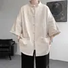 Camisa de Lino Traje Tang Estilo Chino para Hombre Manga Larga Algodón y Lino Traje de Túnica China para Hombre Han Suit Nuevo Estilo Chino Traje de Té Chaqueta Mama Abrigo