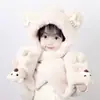 Chapéu de Urso, Cachecol e Luvas Novos para Outono e Inverno, Conjunto Versátil de Três Peças, Cachecol de Pelúcia Fofo, Chapéu Quente Espesso