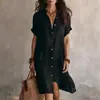 Moda Casual Feminina Europeia e Americana Cruzada de Verão 2026 Vestido Botão Cor Sólida Soltinho