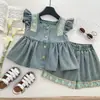 Transfronterizo 2026 Verano Nuevo Estilo Coreano Falda Corta de Mezclilla con Lazo para Niñas, Atuendo Floral Elegante y Lindo para Bebés Niñas